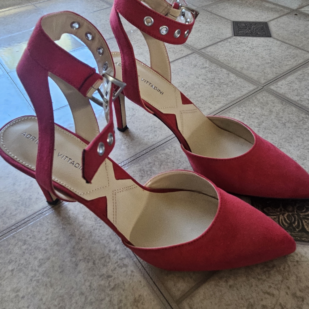 RELISTED....Adrienne Vittadini Bold Red Ankle Strap Heels